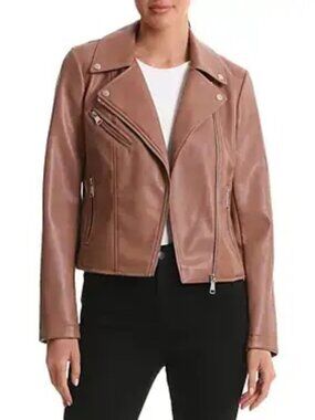 NEW! BAGATELLE Collection Brown Faux Leather Moto Biker Jacket Coat